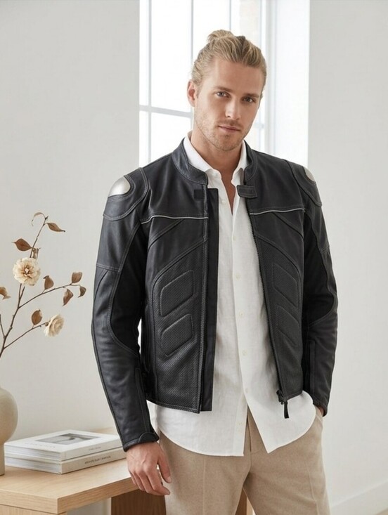Titanium Other - ​Men’s Cruiser Motorcycle Jacket Black Cowhide Leather Armored Street Bike